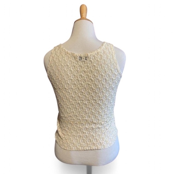 Vintage y2k Sheer Lace Knit Tank Top Women's Large Ivory Coquette Stretch - Picture 2 of 4